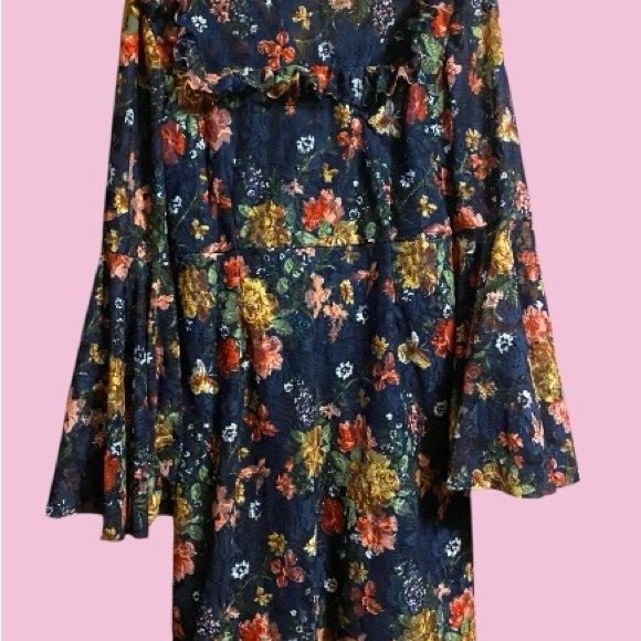 SHEIN Navy Blue Multicolor Floral Lace Dress - Picture 3 of 7